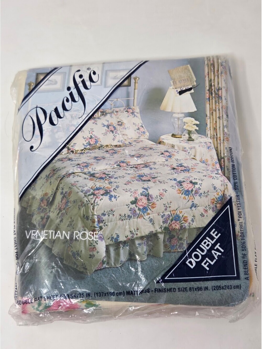 Pacific Venetian Rose Double Flat Sheet Floral Print NOS 50 Cotton Blend